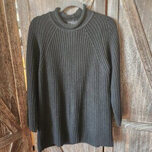 August Silk Knits Catharine Lover Cable Knit Long Sleeve Black Sweater Size S‎